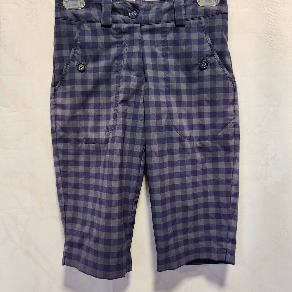 Nike Women's Size 0 Long Golf Blue Check Shorts Dri-Fit Tour Performance Bermuda